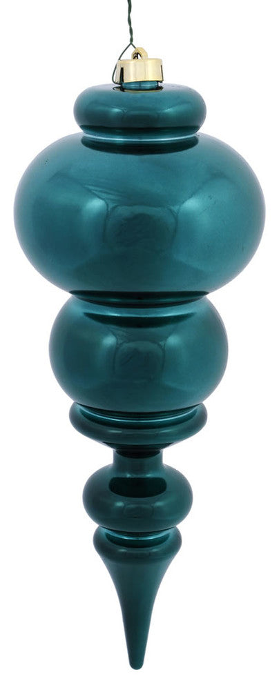 Vickerman N150642DSV 14" Teal Shiny Finial Ornament