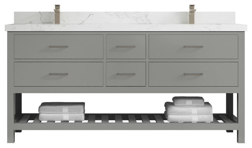 Parker 72 Double Sink Bath Vanity in Elephant Skin Gray  2" Calacatta Nuvo