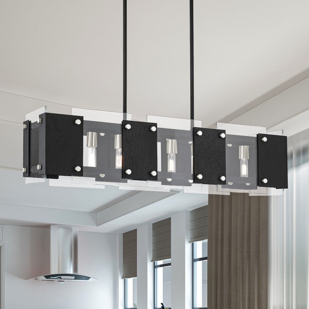 Livex Lighting Barcelona 8 Light Black, Brushed Nickel Accents Linear Chandelier