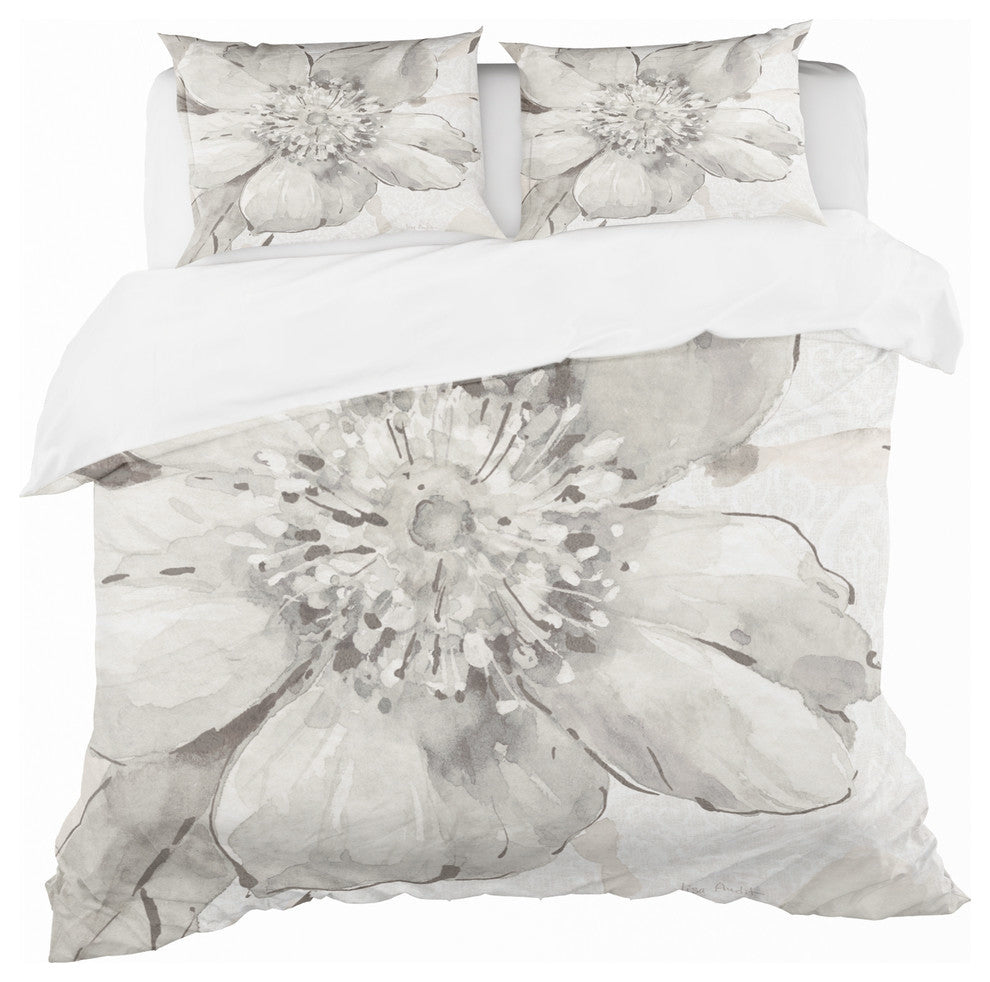 indigold Gray Peonies Iii Cottage Duvet Cover Set, King