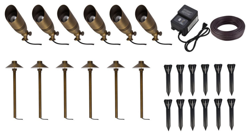 Annabelle Cast Brass Landscape Lighting Full Starter Set of 12, Kit 1
