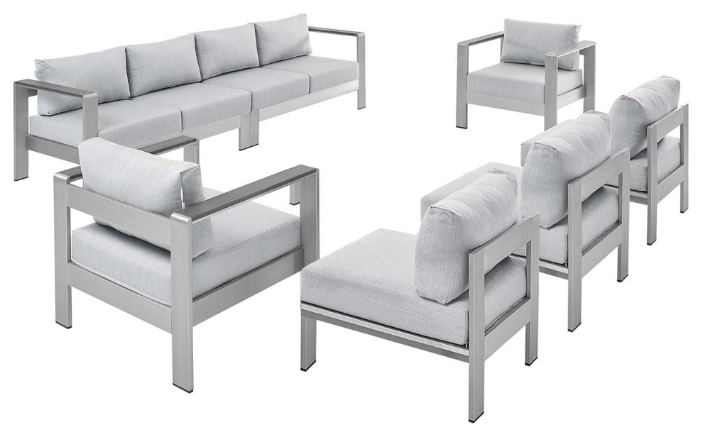 Sectional Sofa Chair Set, Sunbrella, Fabric, Aluminum, Silver Gray, Outdoor