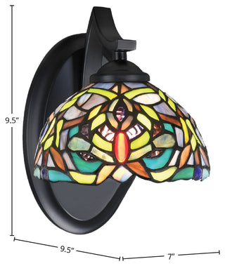 Zilo Wall Sconce, Matte Black, 7" Kaleidoscope Tiffany Glass