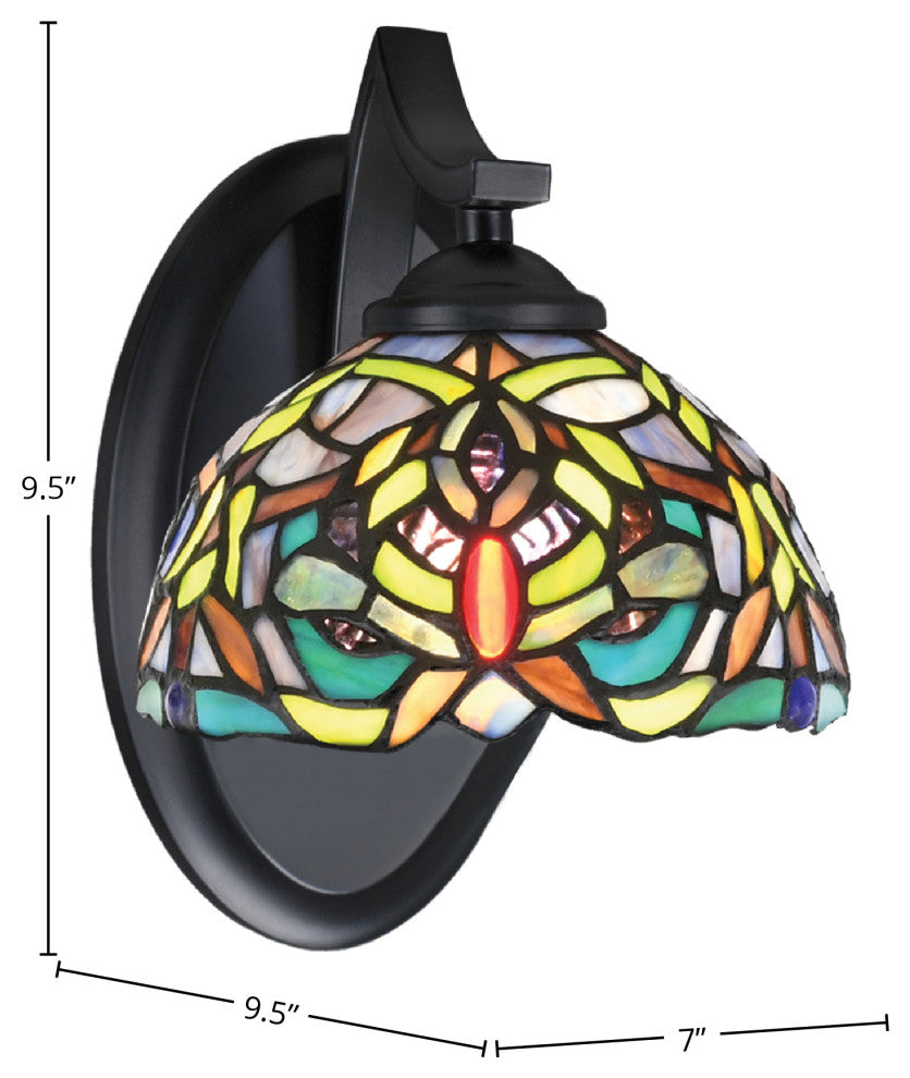 Zilo Wall Sconce, Matte Black, 7" Kaleidoscope Tiffany Glass