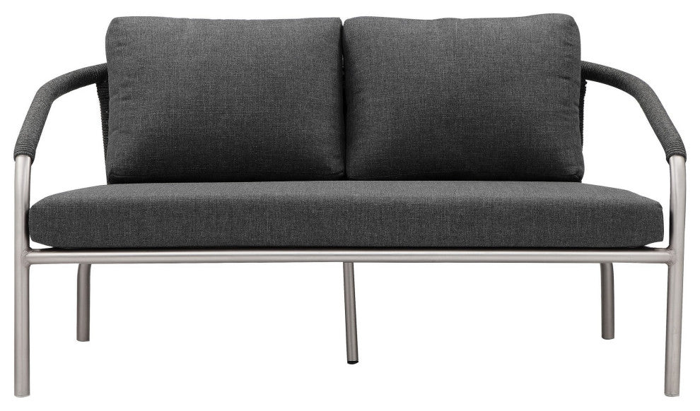 Benzara BM287758 Outdoor Sofa Gray Fade Resistant Upholstery, Silver Aluminum
