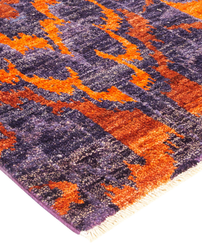Modern, One-of-a-Kind Hand-Knotted Area Rug Purple, 2'7"x8'3"