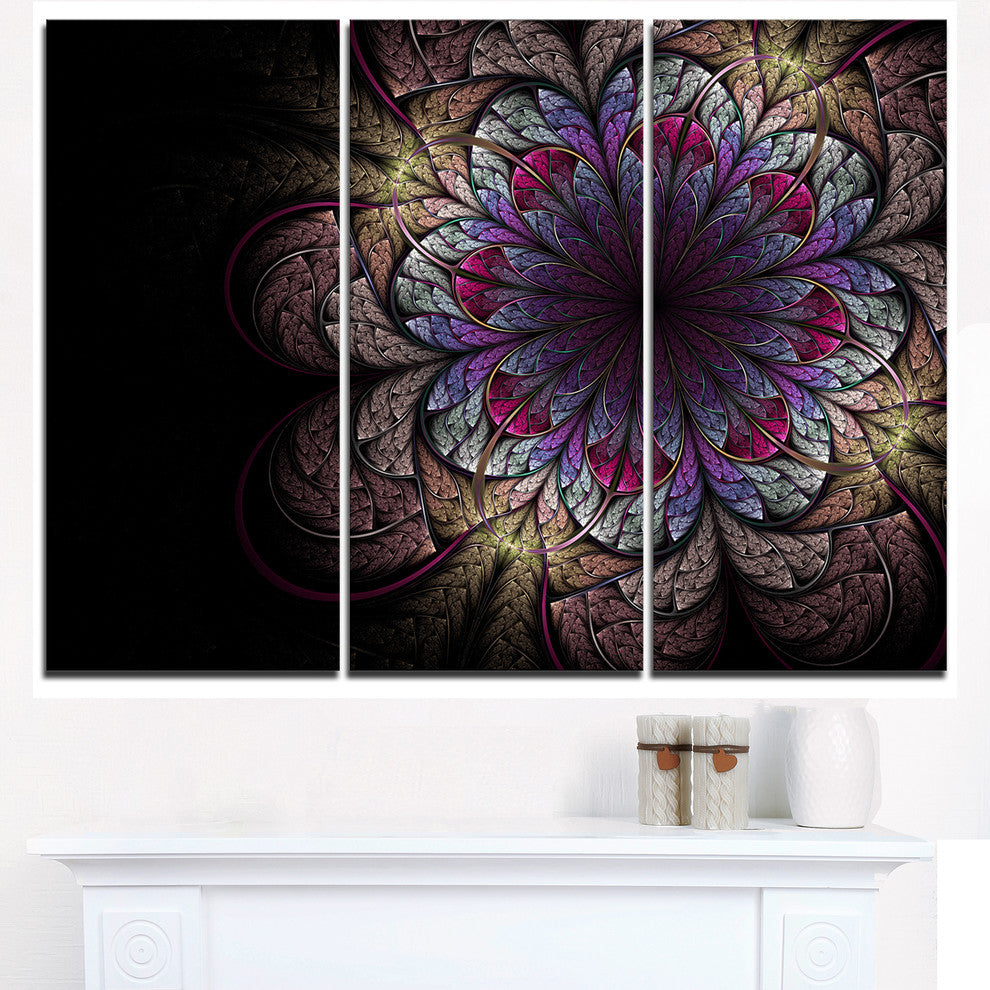 "Brown and Blue Soft Fractal Flower" Metal Wall Art, 3 Panels, 36"x28"