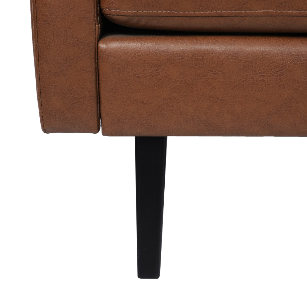 Dowd Mid Century Modern Faux Leather 3 Seater Sofa, Cognac Brown/Dark Brown
