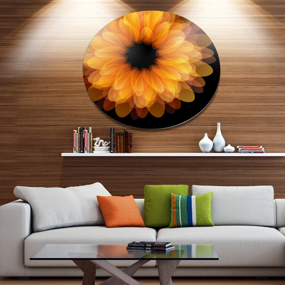 Fractal Flower Petals On Black, Floral Disc Metal Artwork, 11"