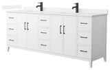 Elan 84" Double Vanity, White, White Quartz Top, 1-Hole, Black Trim