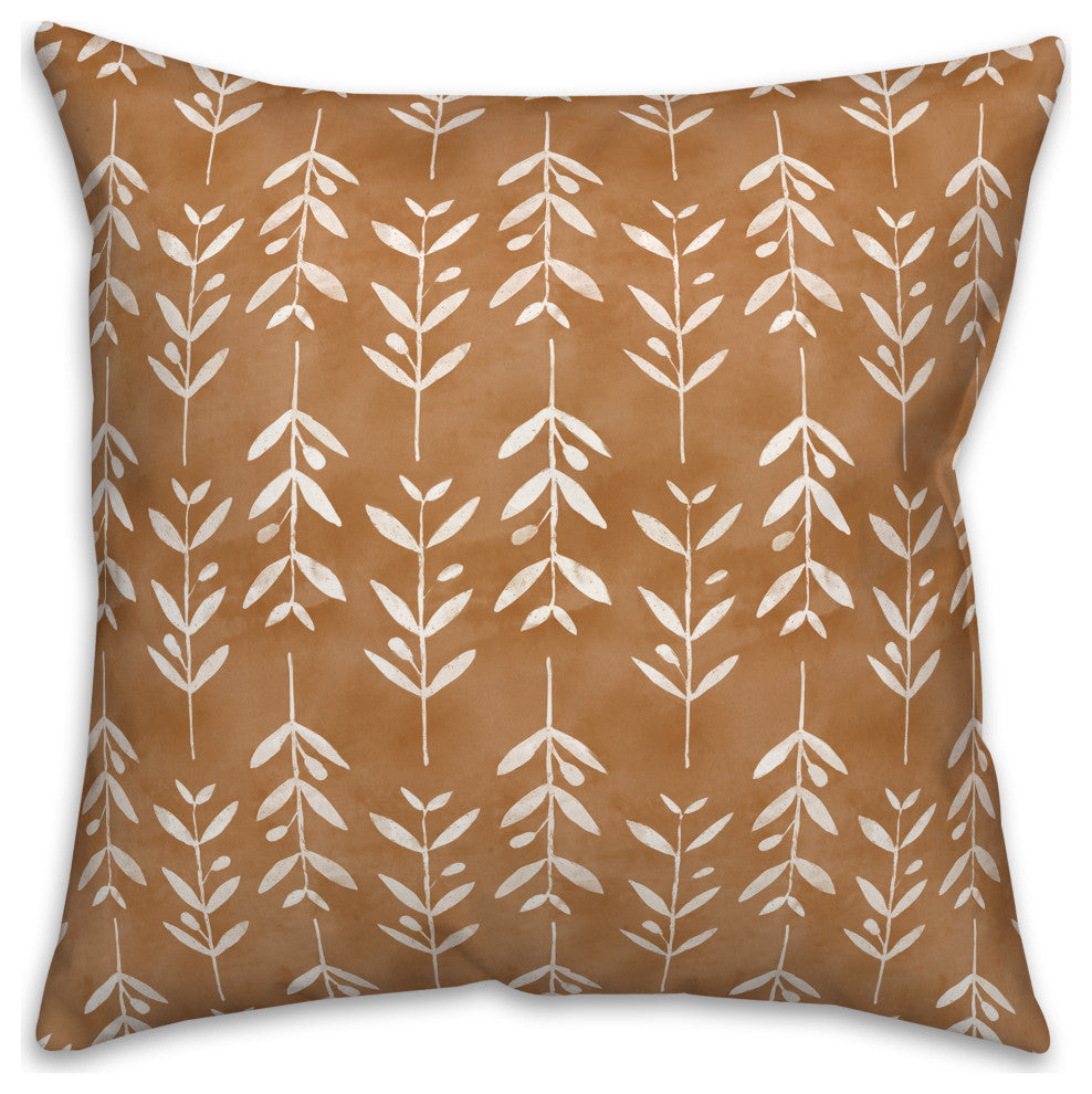White Flowers on Copper 18x18 Spun Poly Pillow