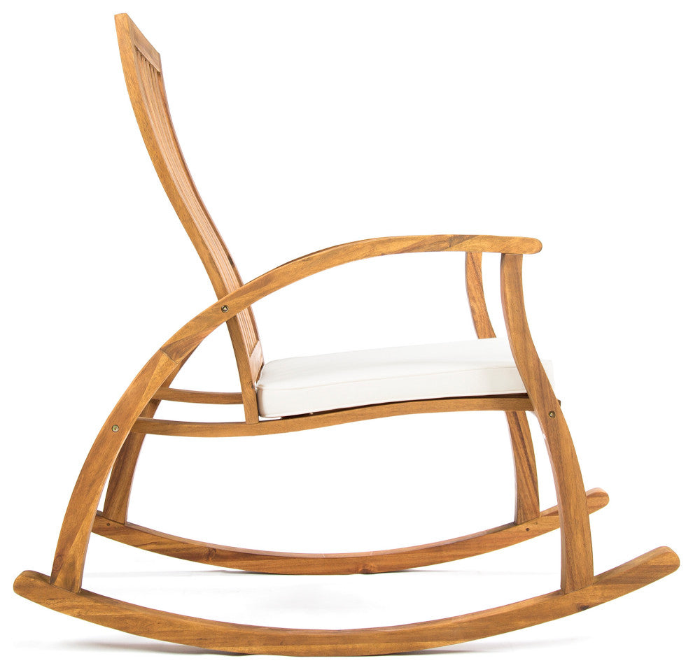 GDF Studio 3-Piece Cattan Outdoor Acacia Wood Rocking Chair Chat Set