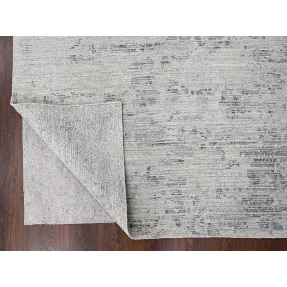 Shadow White Weaved Hand Knotted Undyed Wool Nepali Oriental Rug, 8'11"x11'11"