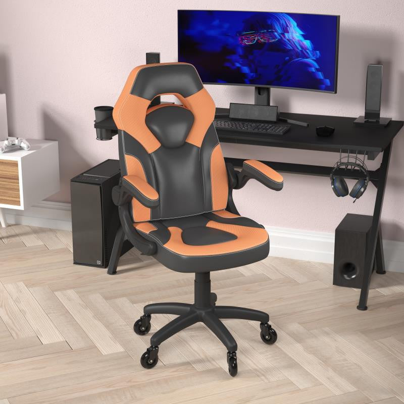 X10 Gaming Office Computer Adjustable Chair with Flip-up Arms-Orange