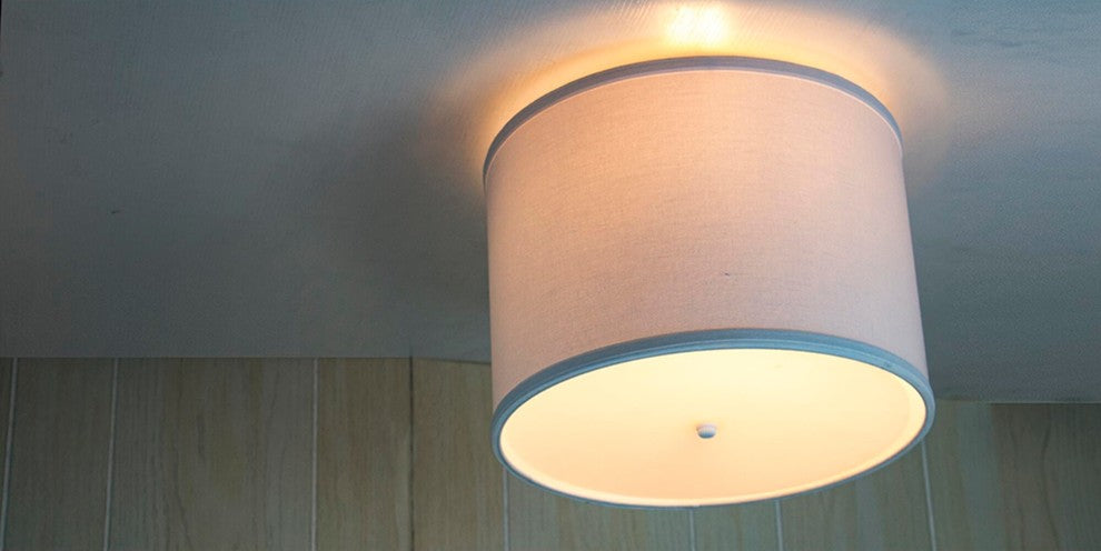 Moderne Flush Mount Conversion Kit 14"w White Fabric Drum Lampshade