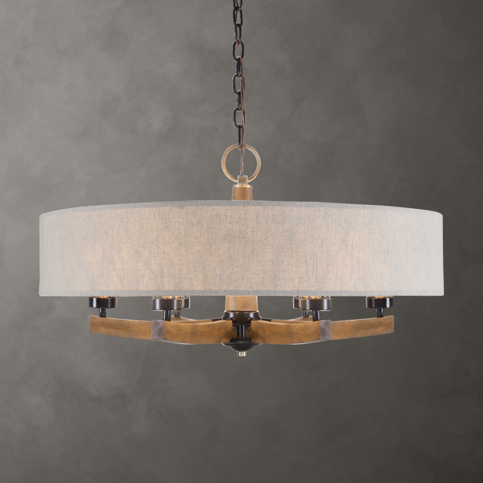 Uttermost Woodall 6 Light 36" Drum Chandelier, Dark Bronze-Antique Brass