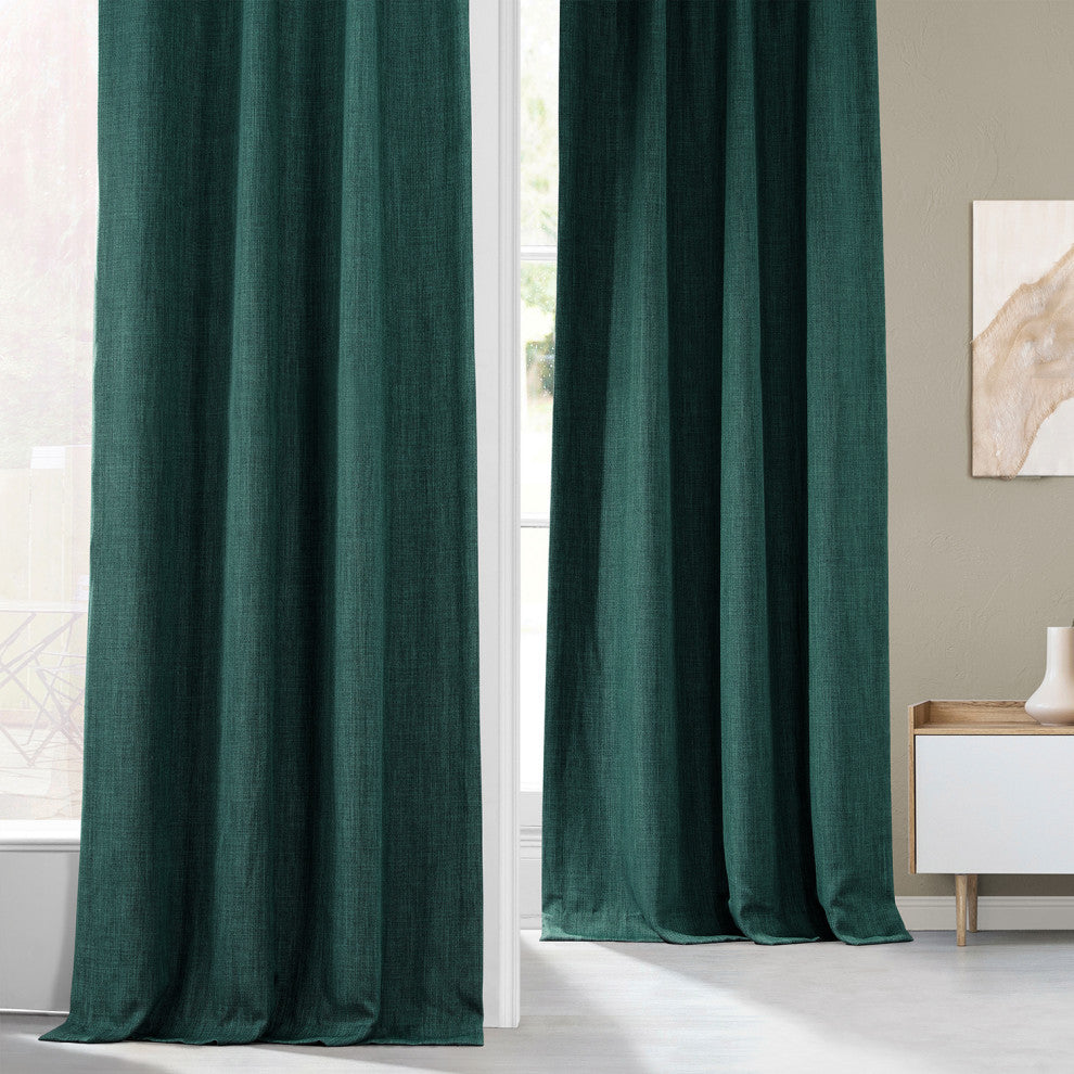 Faux Linen Darkening Curtain Single Panel, Slate Teal, 50"x108"