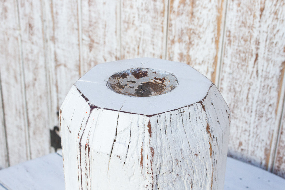 Antique White Indian Column Candle Holder