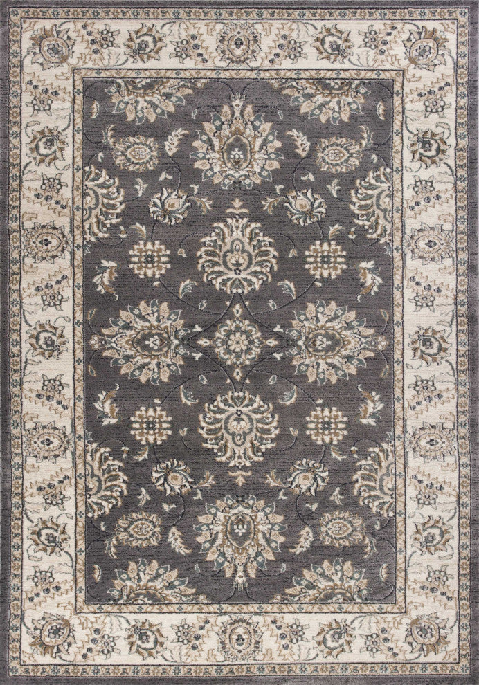 HomeRoots 8'x10' Grey Ivory Machine Woven Floral Traditional Indoor Area Rug