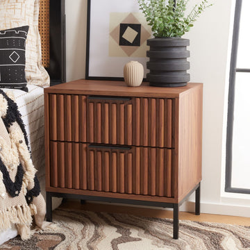 Safavieh Lylia 2 Drawer Nightstand, Walnut/Black
