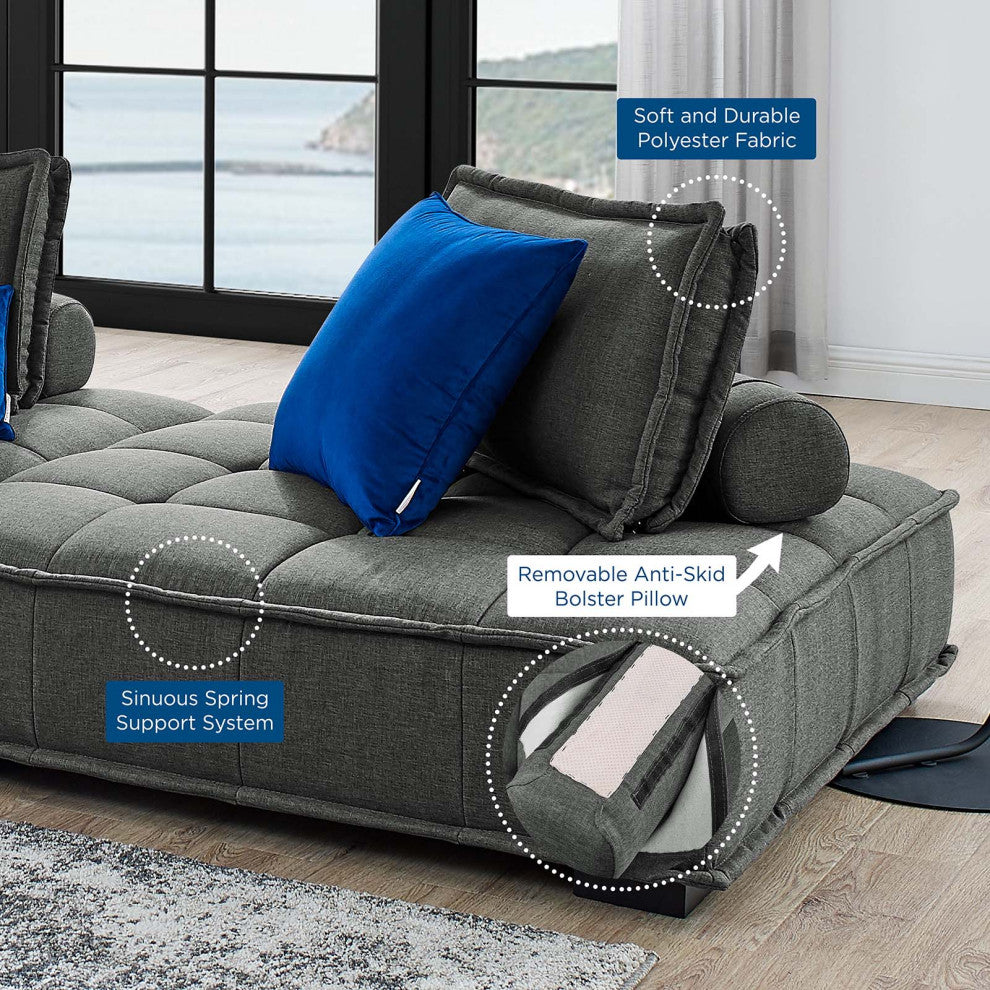 Modular Deep Tufted Sectional Sofa Set, Gray, Fabric, Modern, Hospitality