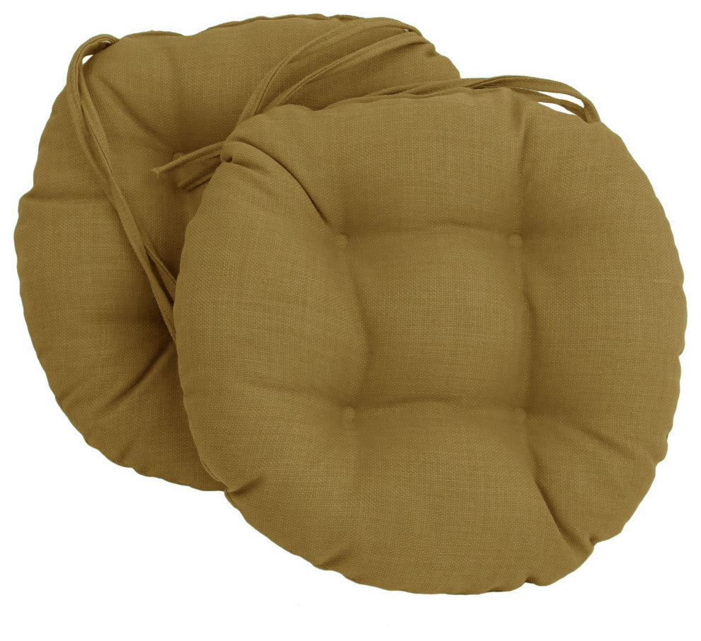 16" Spun Polyester Solid Outdoor Round Tufted Chair Cushions, Set of 6, Wheat