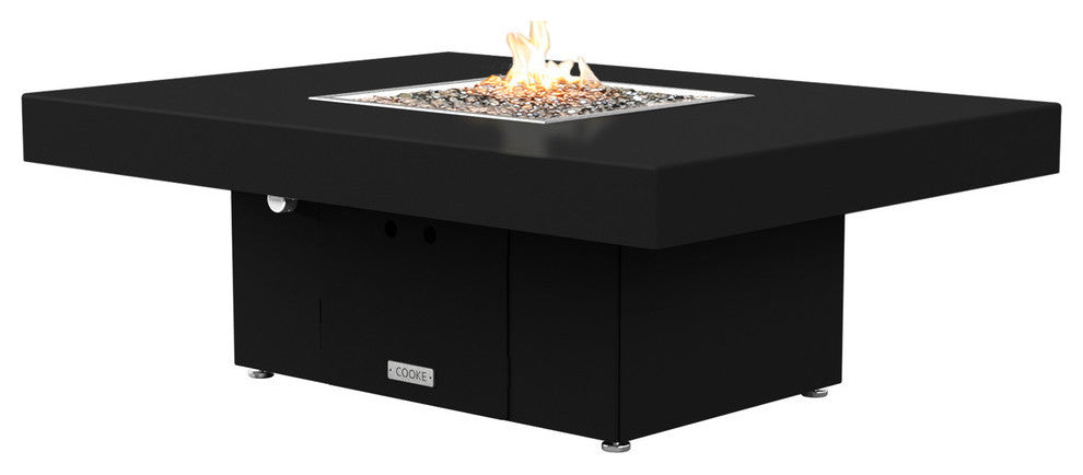 Rectangular Fire Pit Table, 48x36, Natural Gas, Black Top, Black