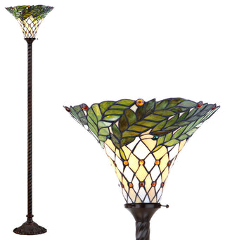 Botanical Tiffany-Style 71" Torchiere Floor Lamp, Bronze