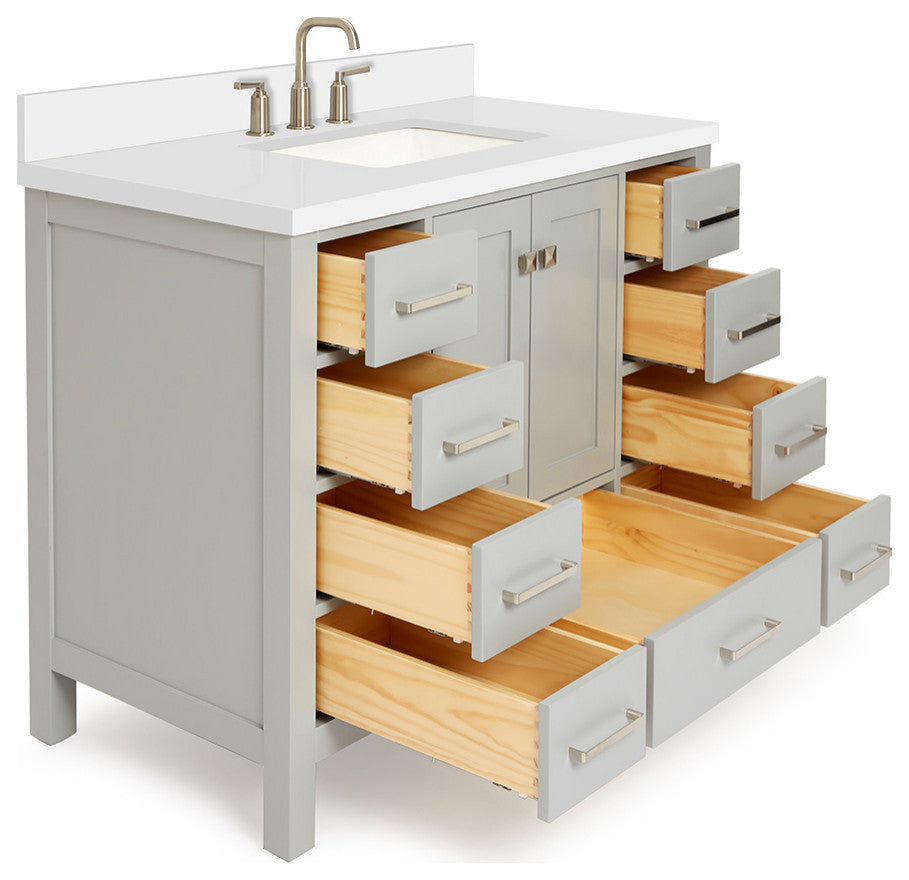 ARIEL Cambridge 43" Rectangle Sink Bathroom Vanity Grey With Quartz Top