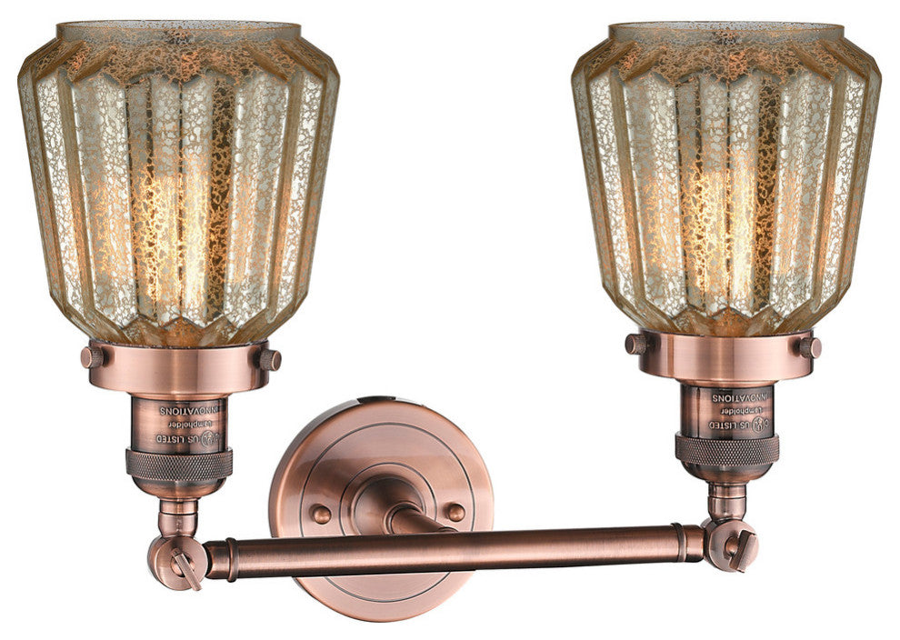 Chatham 2-Light Bath Fixture, Mercury Fluted Glass, Antique Copper