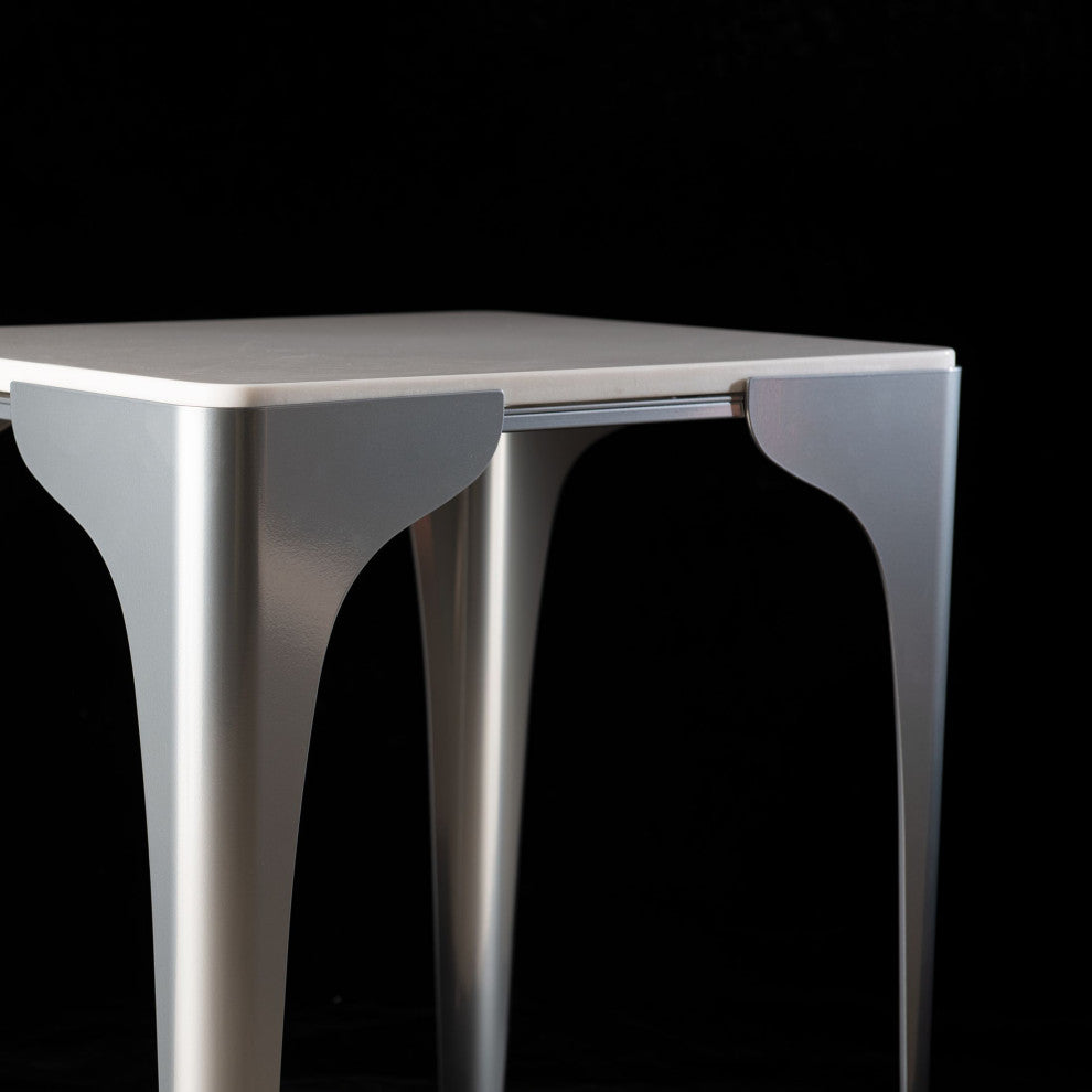 Cove Marble Top Side Table Sterling Finish