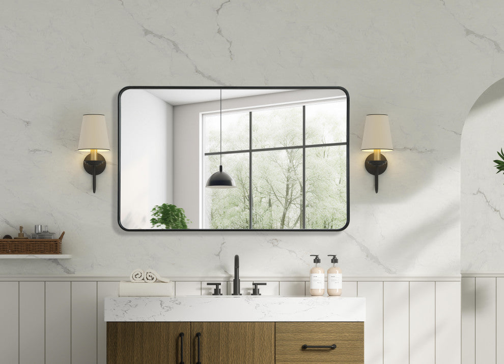 Home Living Contour Metal Rectangle Mirror 30x48, Black