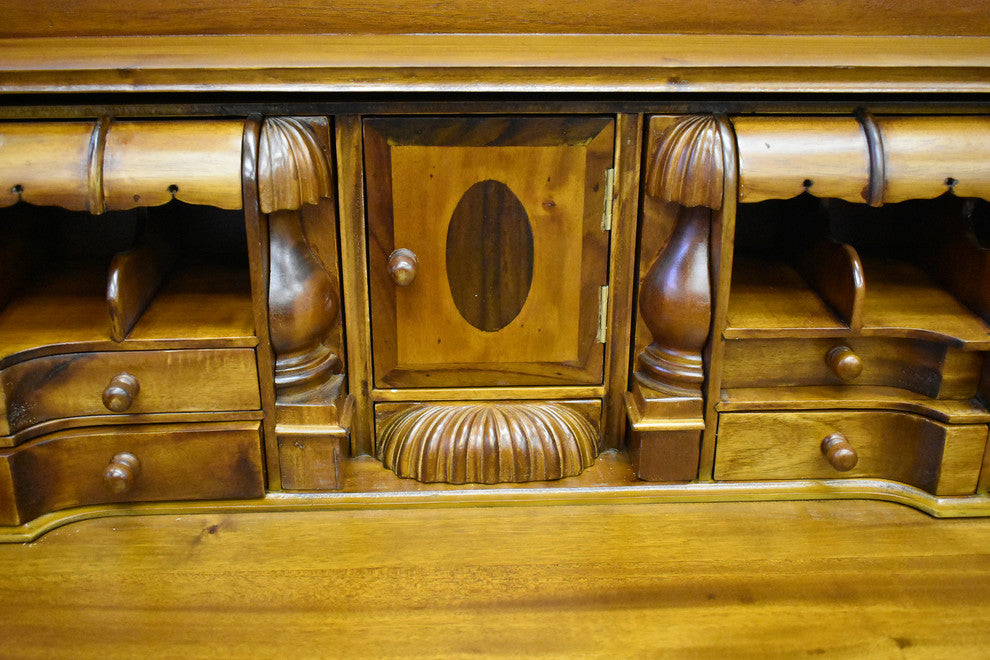 Legacy Solid Mahogany Wood Escritoire Secretary Desk, Light Brown Walnut