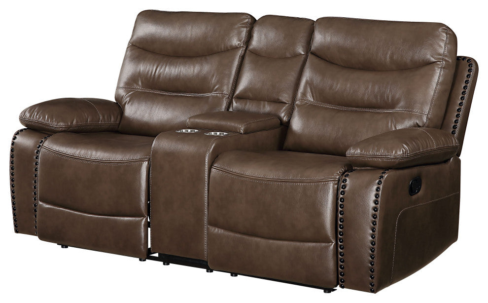 Aashi Loveseat With Console, Motion, Brown Leather-Gel Match