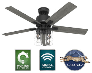 Hunter 52" WiFi Techne Ceiling Fan, LED Kit, Remote, Matte Black