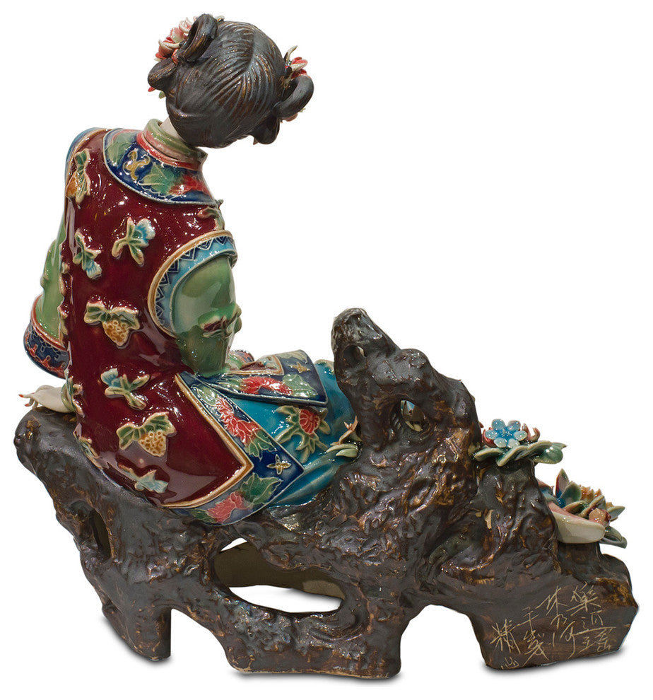 Chinese Porcelain Figurine, Shi Wan Lady with Cherry Blossoms