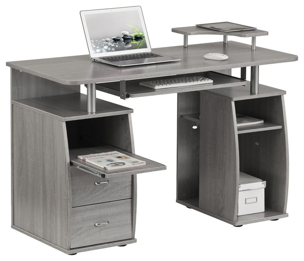Techni Mobili Complete Computer Workstation Desk With Storage, Grey