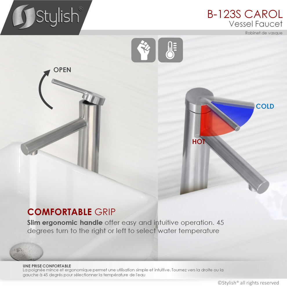 STYLISH Single Handle Bathroom Vessel Sink Faucet Brushed Stainless Steel Finish