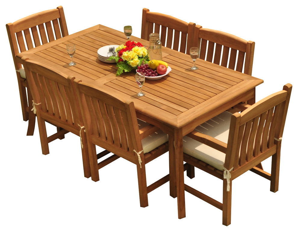 7-Piece Outdoor Patio Teak Dining Set, 71" Rectangle Table, 6 Devon Arm Chairs