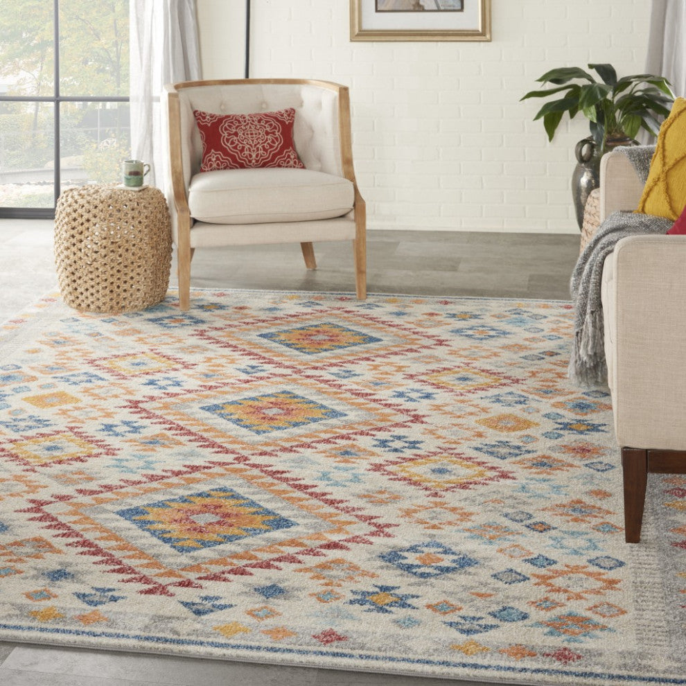 8" x 10" Ivory and Red Diamonds Area Rug