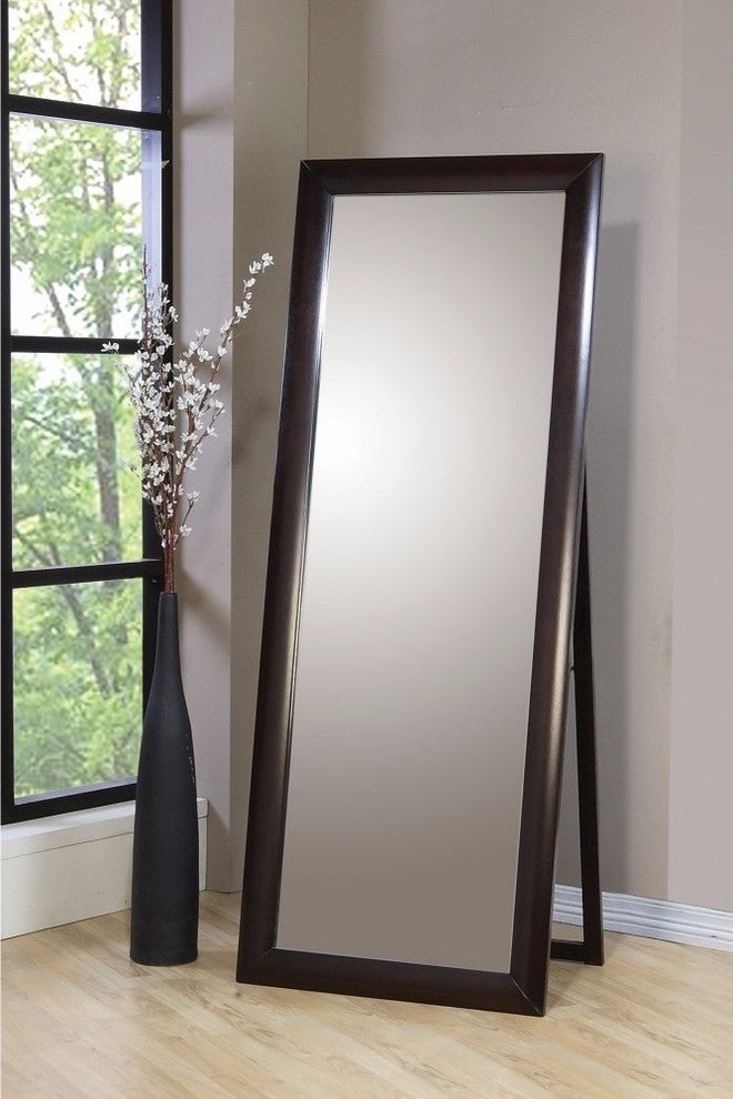 Splendid Standing Floor Mirror With Wooden Frame, Brown