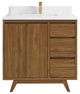 Madison Teak 36 Center Sink Bath Vanity in Dark Natural 1.5" White Quartz