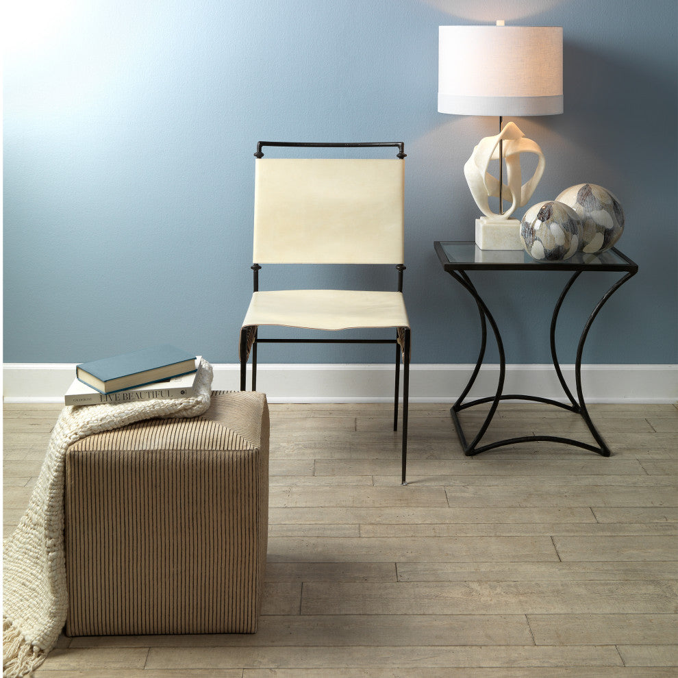 Pinstripe Hide Ottoman, Small