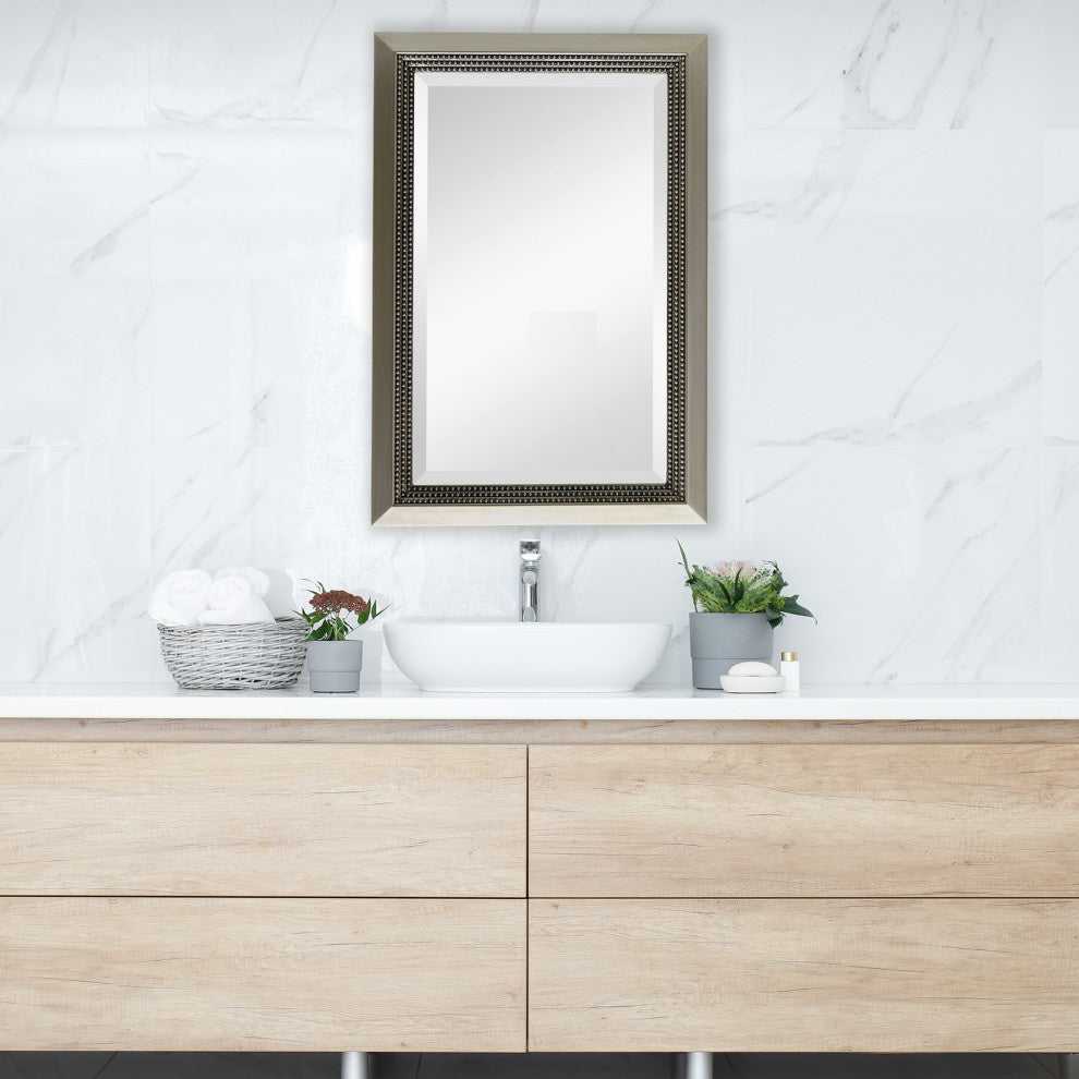 36" Warm Silver Beaded Mirror
