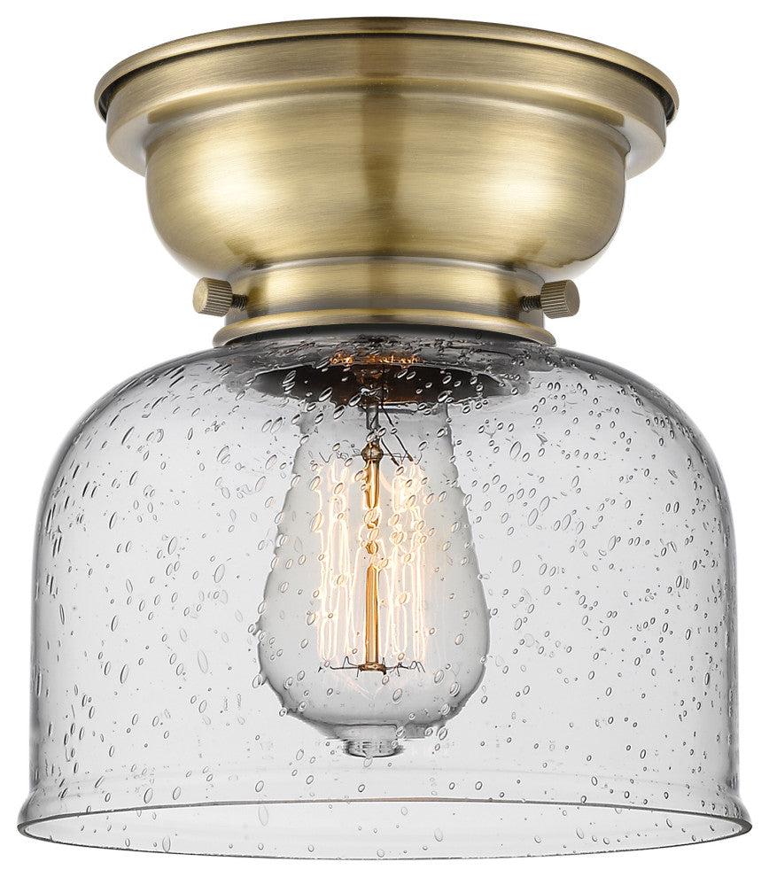 Large Bell 1-Light Flush Mount, Antique Brass, Seedy