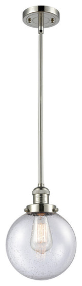 Beacon LED Mini Pendant, Polished Nickel, Glass: Seedy