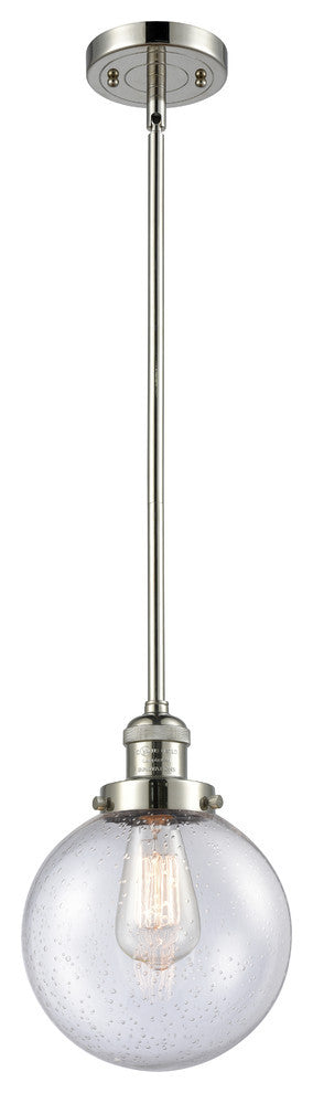 Beacon LED Mini Pendant, Polished Nickel, Glass: Seedy