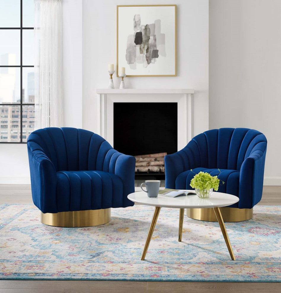 Accent Chair, Set of 2, Velvet, Metal, Blue Navy, Modern, Lounge Hospitality
