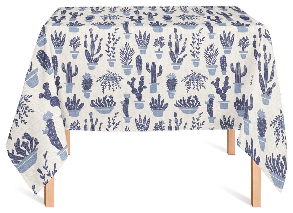 Houseplants On Linen Blue 2 58x58 Tablecloth
