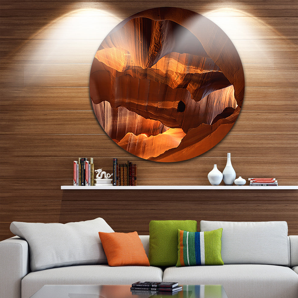 Red Limestone Caves, Landscape Photo Disc Metal Artwork, 23"